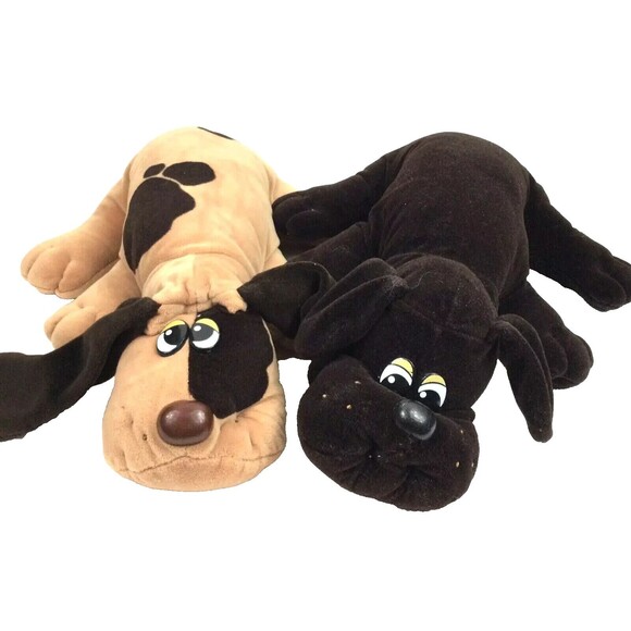 Tonka Pound Puppies-Tan w/Spots + Dark Chocolate Lab Soft Plush 14" Vintage 1985